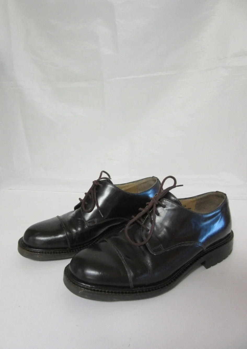J. CREW Men's Cap-Toe Brown Polished Leather 7 1/2M Oxford Lace Up Shoes Italy